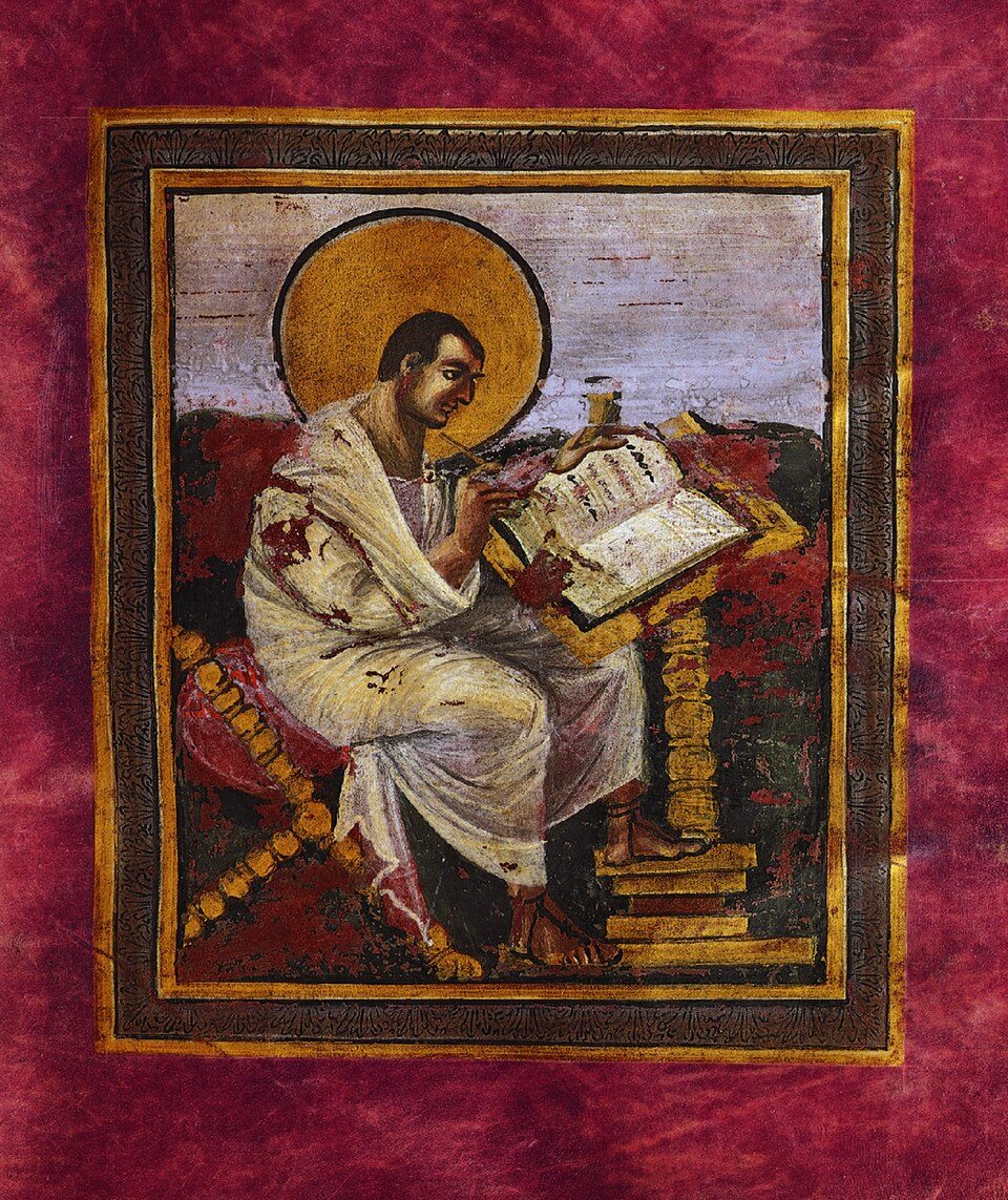Evangelist Matthew portrait from the Coronation Gospels manuscript