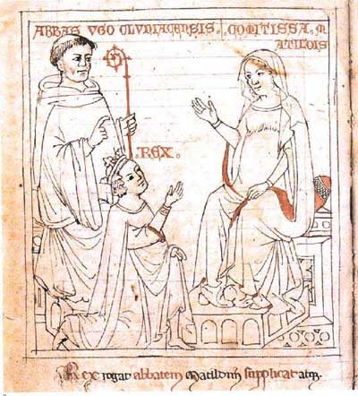 Medieval manuscript miniature of Henry IV's submission at Canossa