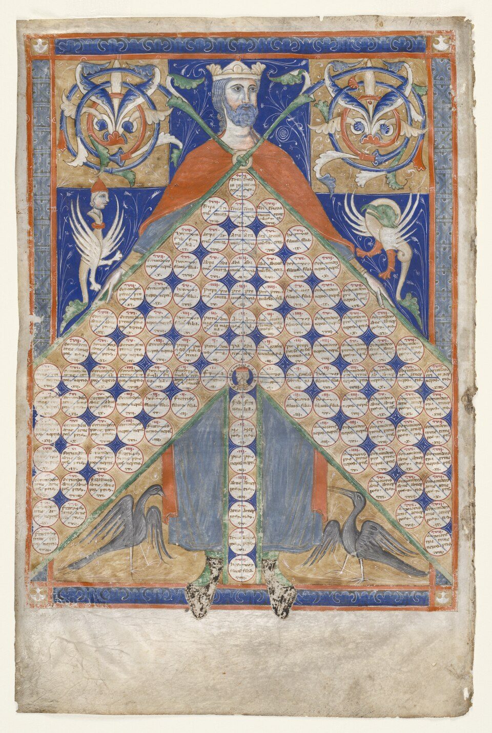 An illuminated leaf from Gratian's Decretum canon law manuscript