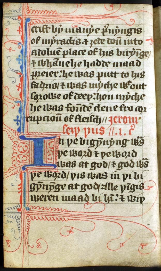 A manuscript page of the Wycliffe Bible's Gospel of John