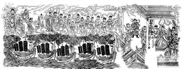 Ming-era illustration of Zheng He's treasure ships, dated 1420