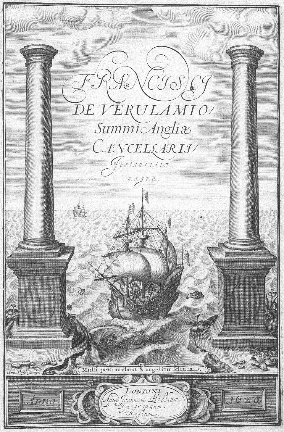 Title page of Francis Bacon's Instauratio Magna, containing the Novum Organum