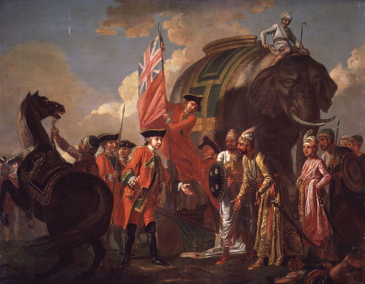 Painting of Robert Clive meeting Mir Jafar after the 1757 Battle of Plassey