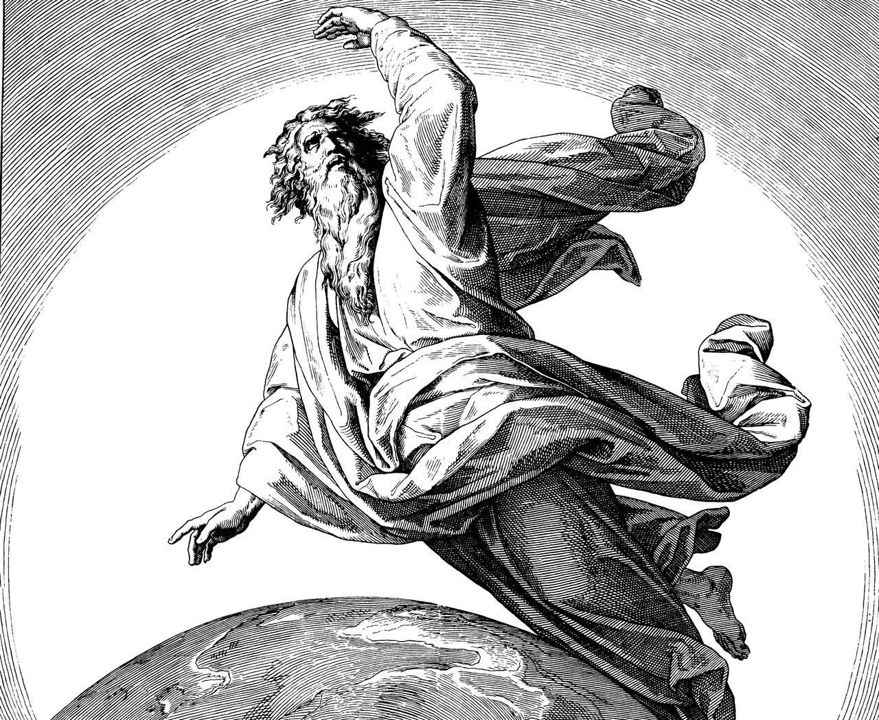 God parts the waters above from the waters below with a firmament