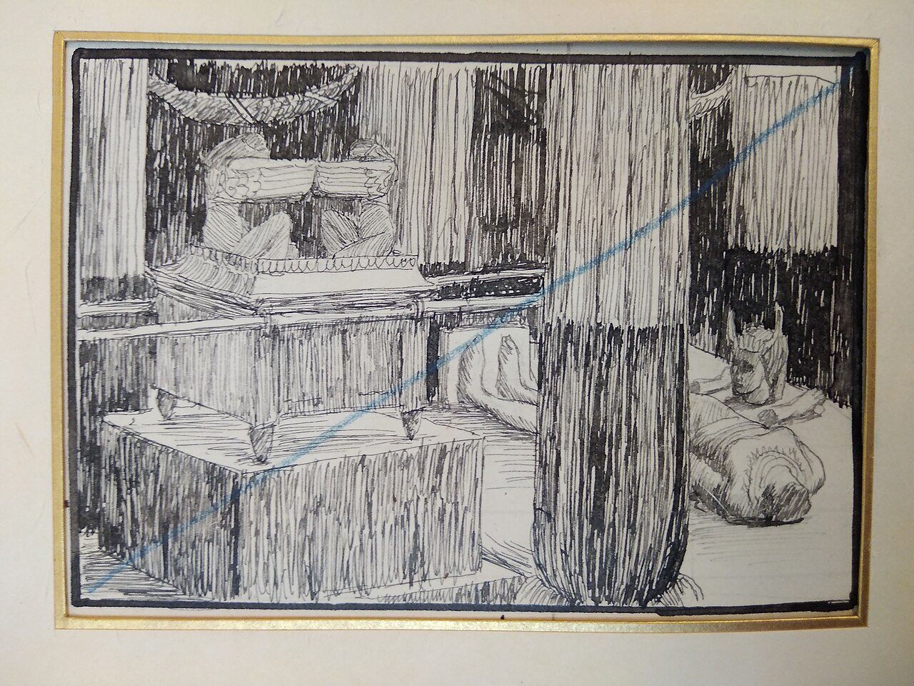 The statue of Dagon lies broken on the ground before the captured Ark.