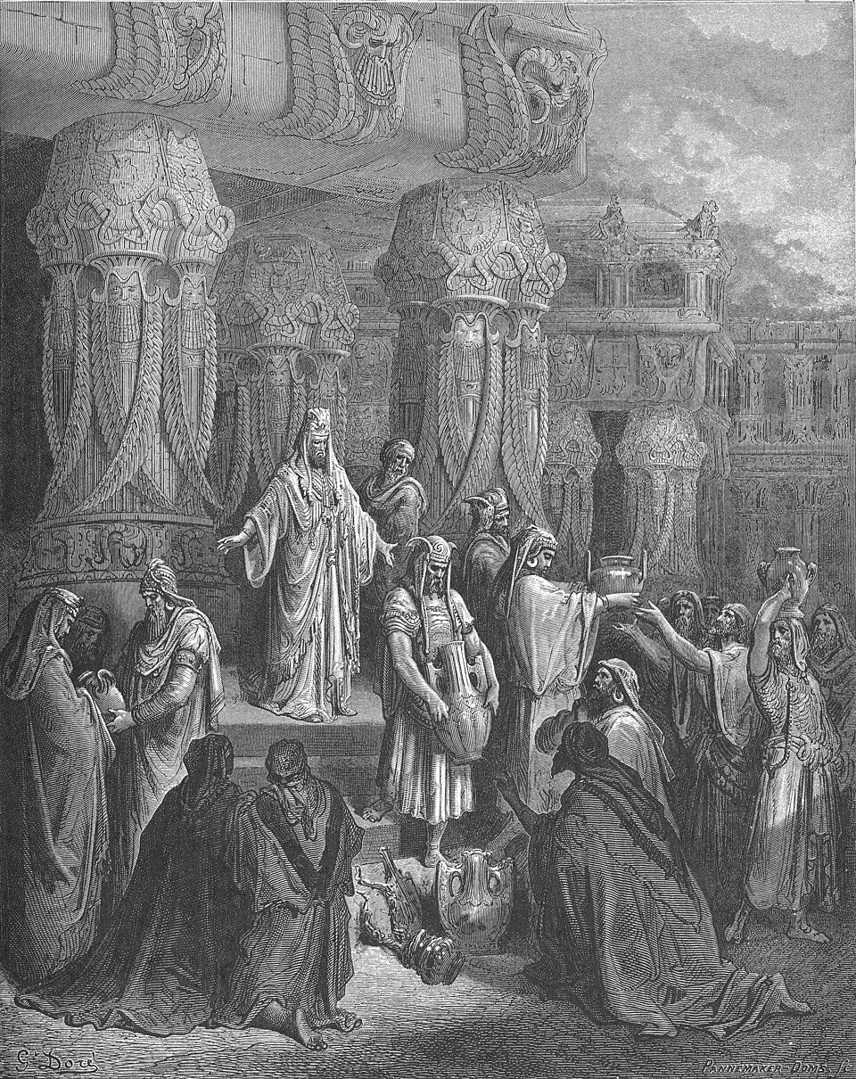 Cyrus's officials hand over the temple's gold vessels to Jewish elders.