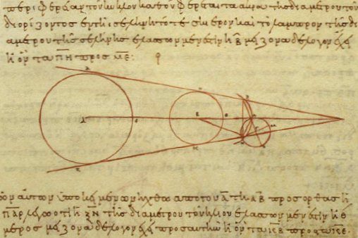 A manuscript page with a geometric diagram and Greek text.